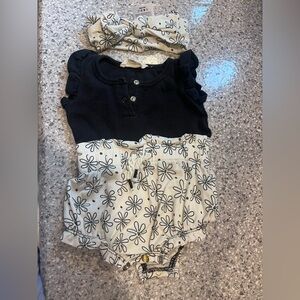 Jessica Simpson Black and Cream Floral Baby Romper